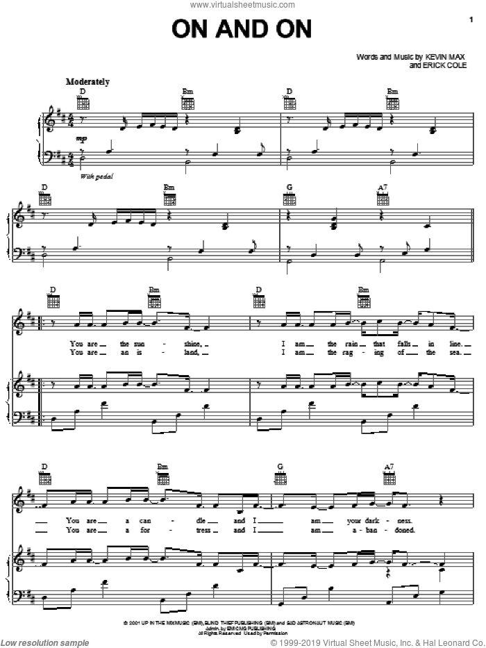 On And On sheet music for voice, piano or guitar by Kevin Max and Erick Cole, intermediate skill level