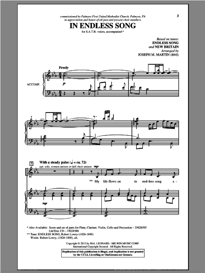 In Endless Song sheet music for choir (SATB: soprano, alto, tenor, bass) by Joseph M. Martin, intermediate skill level