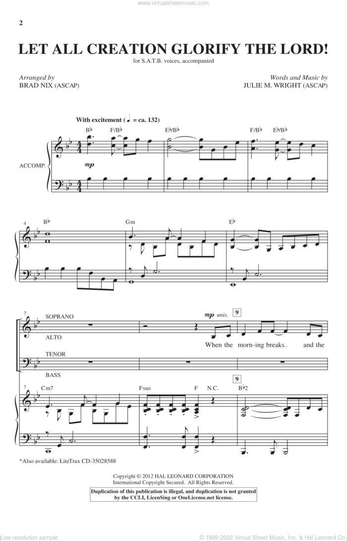 Let All Creation Glorify The Lord! sheet music for choir (SATB: soprano, alto, tenor, bass) by Brad Nix and Julie M. Wright, intermediate skill level