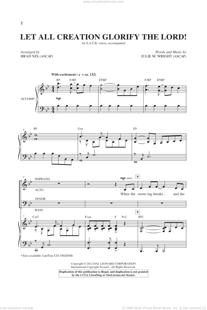 Let All Creation Glorify The Lord! sheet music for choir (SATB: soprano, alto, tenor, bass) by Brad Nix and Julie M. Wright, intermediate skill level