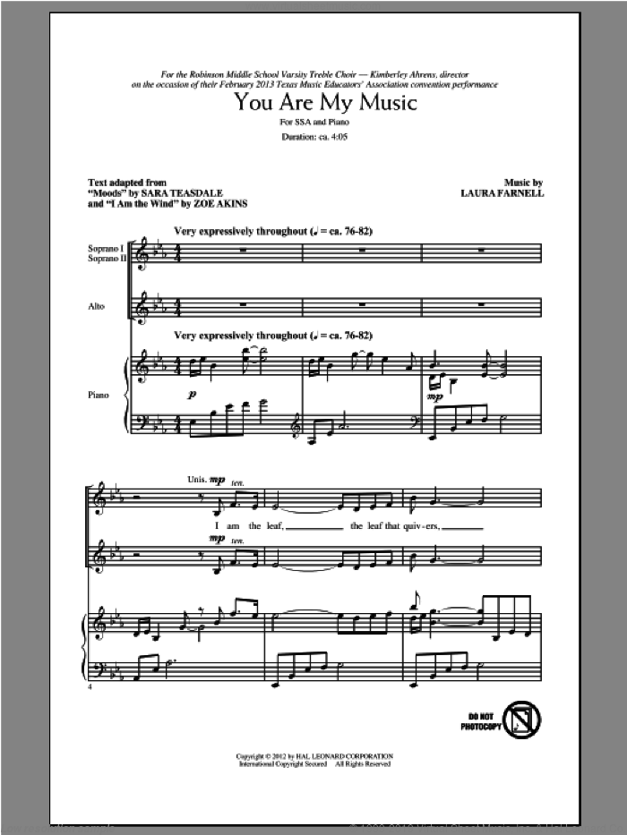 You Are My Music sheet music for choir (SSA: soprano, alto) by Laura Farnell, intermediate skill level