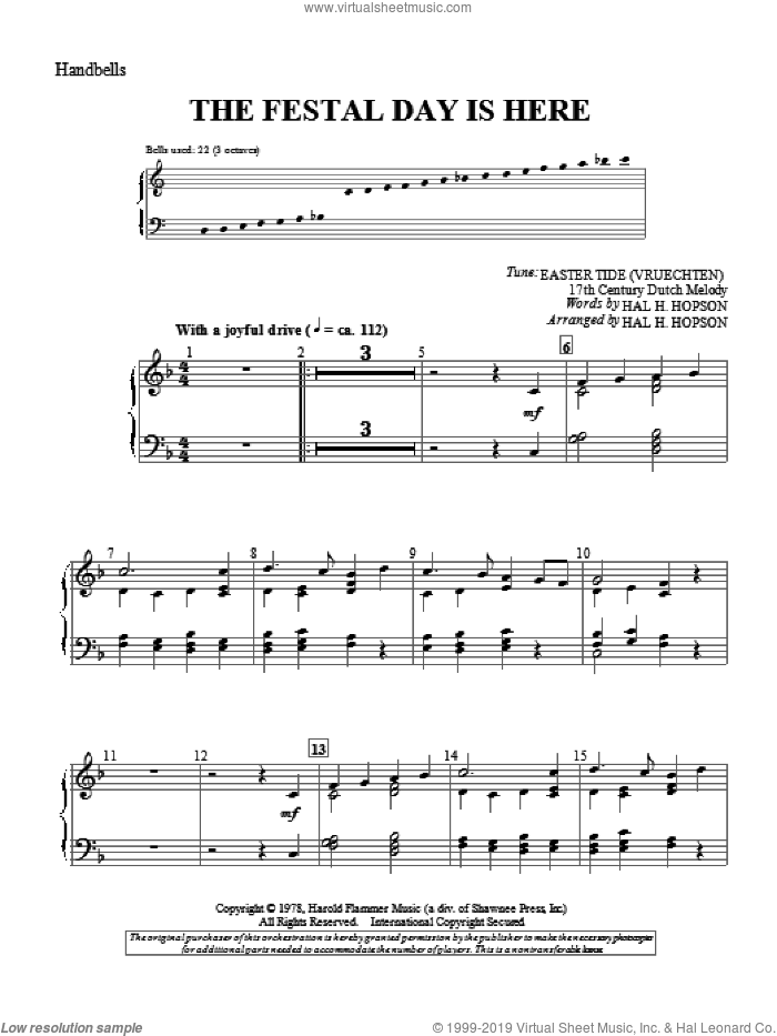 The Festal Day Is Here sheet music for percussions by Hal H. Hopson and 17th Century Dutch Melody, intermediate skill level