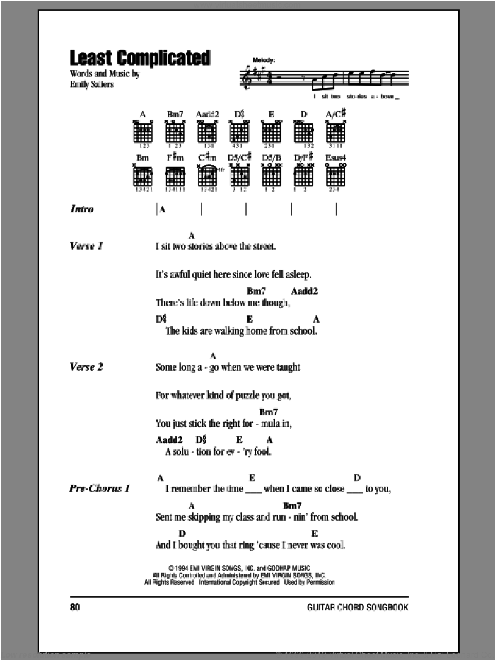 Least Complicated sheet music for guitar (chords) by Indigo Girls and Emily Saliers, intermediate skill level