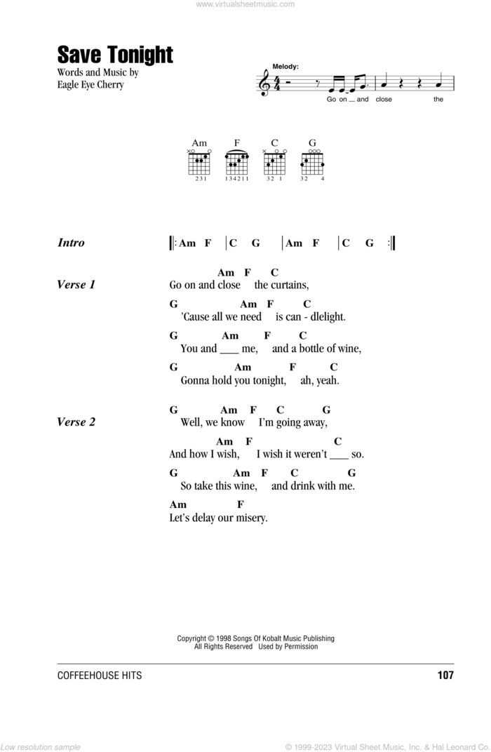 Save Tonight sheet music for guitar (chords) by Eagle-Eye Cherry, intermediate skill level
