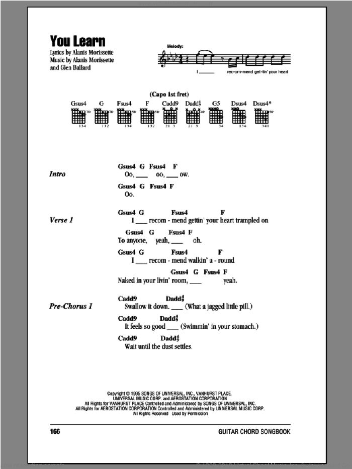 You Learn sheet music for guitar (chords) by Alanis Morissette and Glen Ballard, intermediate skill level