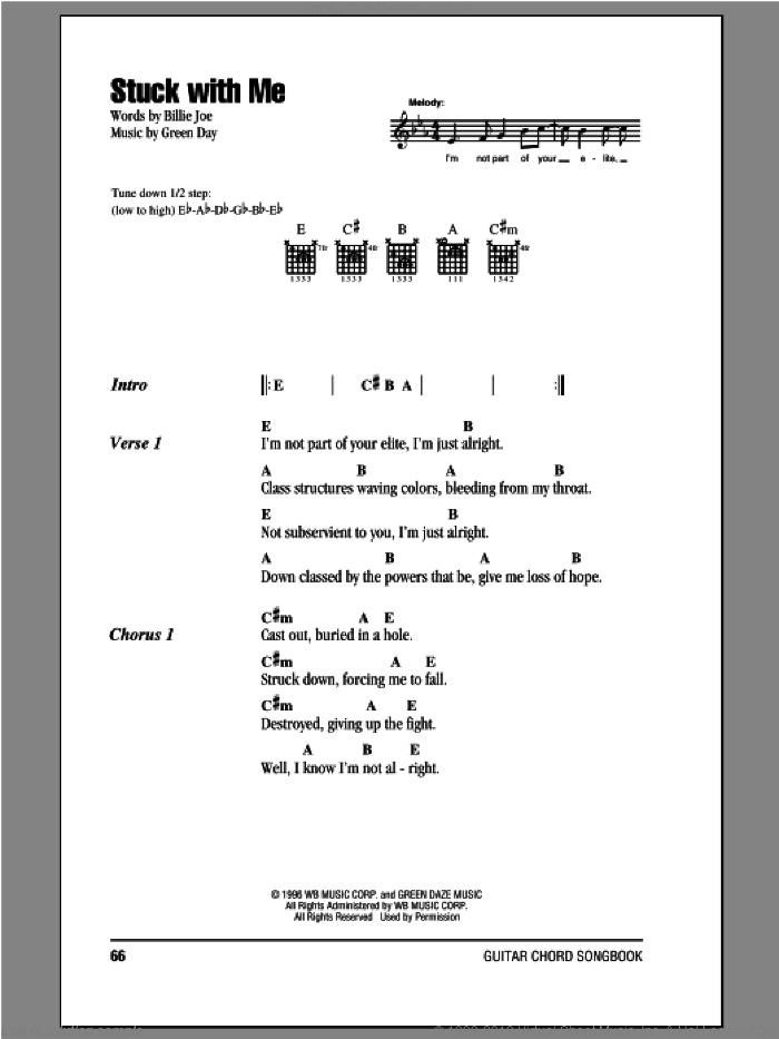 Stuck With Me sheet music for guitar (chords) by Green Day and Billie Joe, intermediate skill level