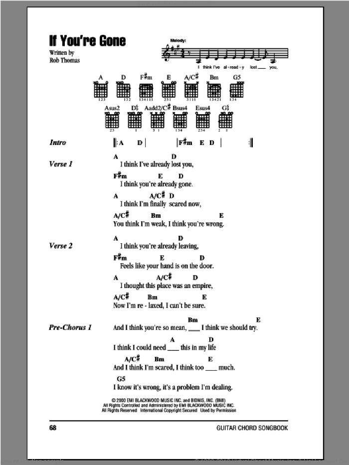 If You're Gone sheet music for guitar (chords) by Matchbox Twenty and Rob Thomas, intermediate skill level