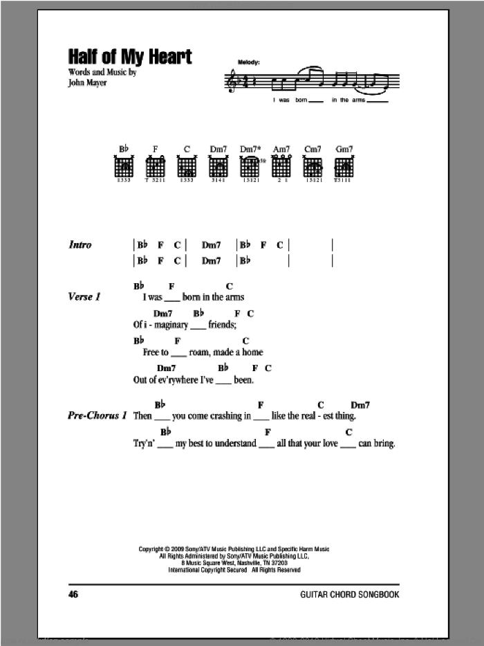 Half Of My Heart sheet music for guitar (chords) by John Mayer and Taylor Swift, intermediate skill level