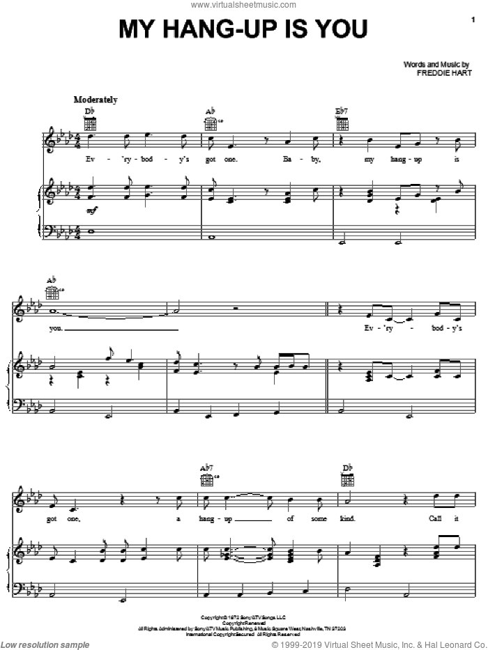 My Hang-Up Is You sheet music for voice, piano or guitar by Freddie Hart, intermediate skill level