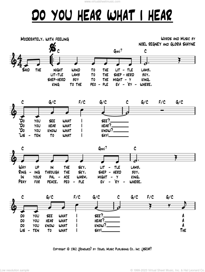 Do You Hear What I Hear sheet music for voice and other instruments (fake book) by Noel Regney and Gloria Shayne, intermediate skill level