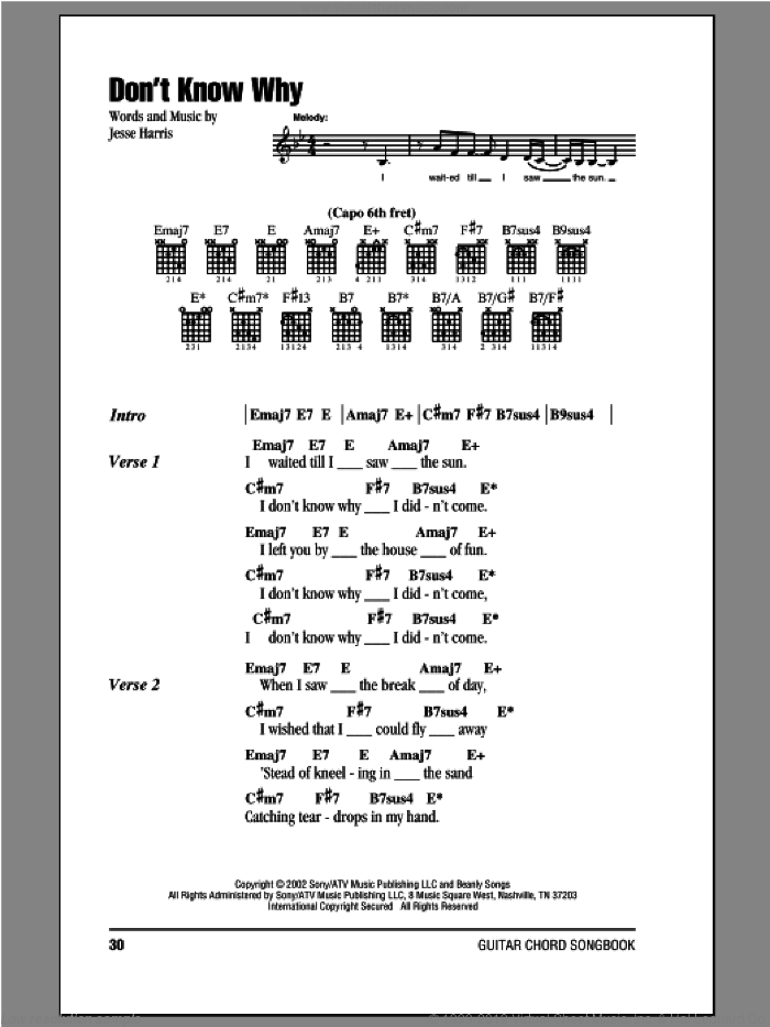 Don't Know Why sheet music for guitar (chords) by Norah Jones and Jesse Harris, intermediate skill level