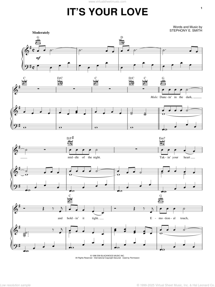 It's Your Love sheet music for voice, piano or guitar by Faith Hill with Tim McGraw, Faith Hill, Tim McGraw and Stephony E. Smith, wedding score, intermediate skill level