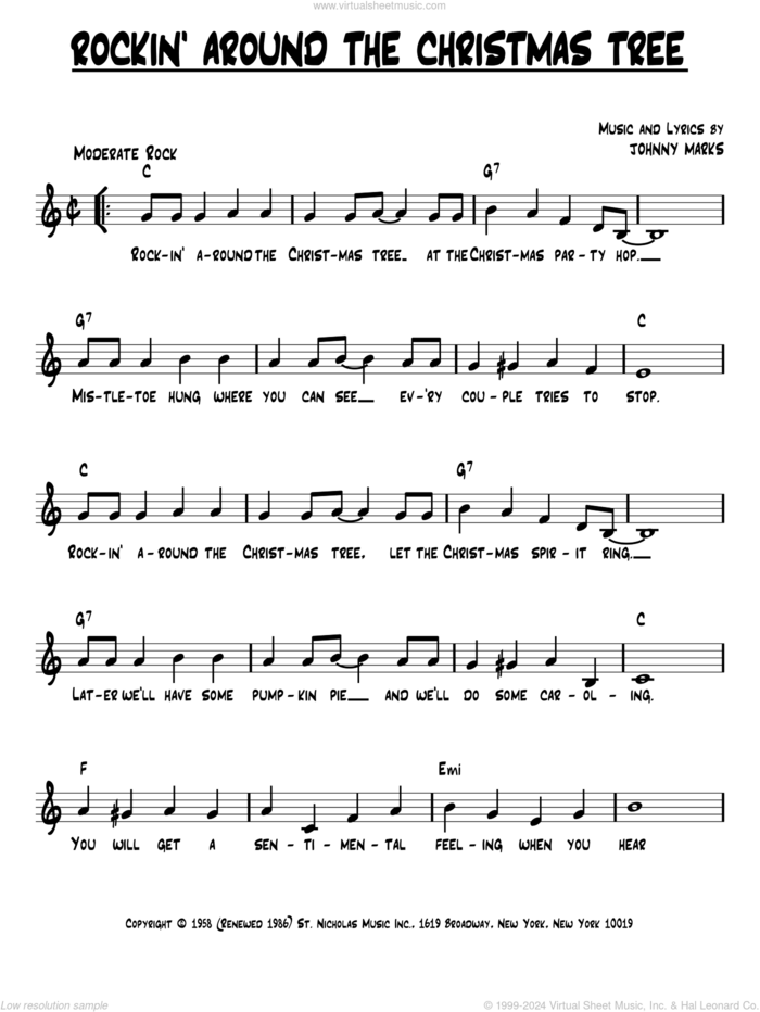 Rockin' Around The Christmas Tree sheet music for voice and other instruments (fake book) by Johnny Marks, intermediate skill level