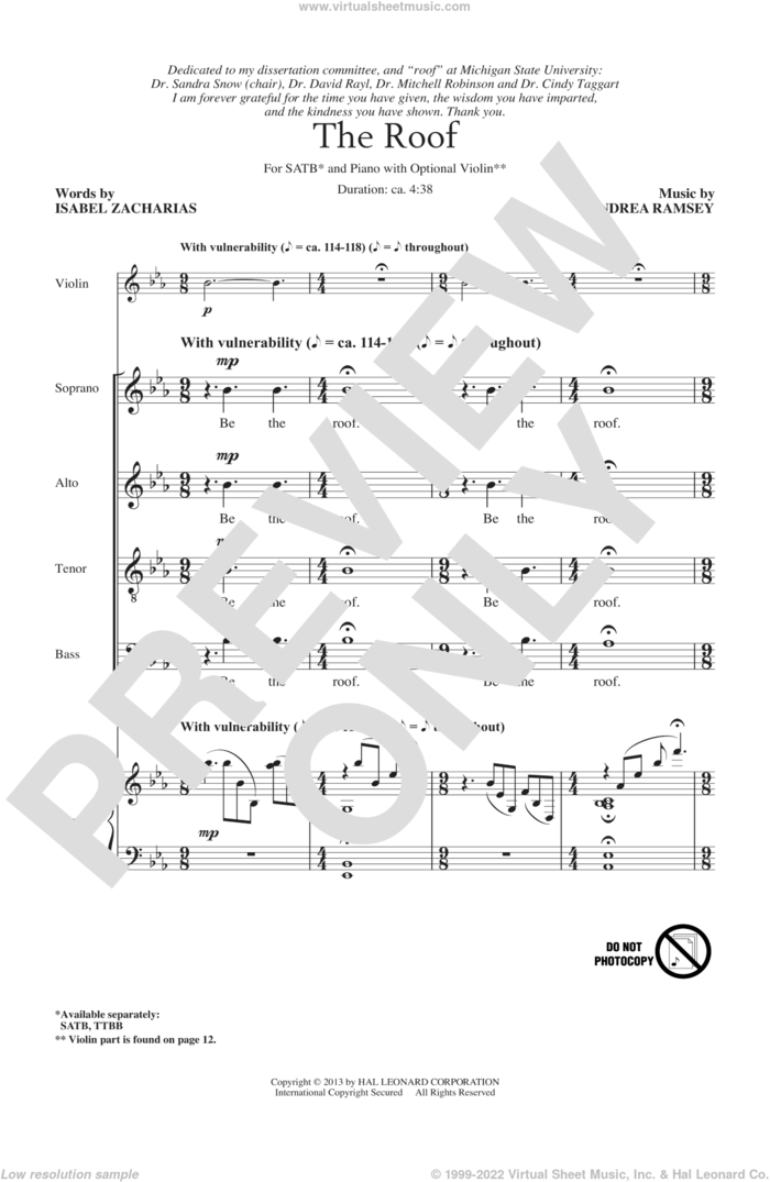 The Roof sheet music for choir (SATB: soprano, alto, tenor, bass) by Andrea Ramsey, intermediate skill level