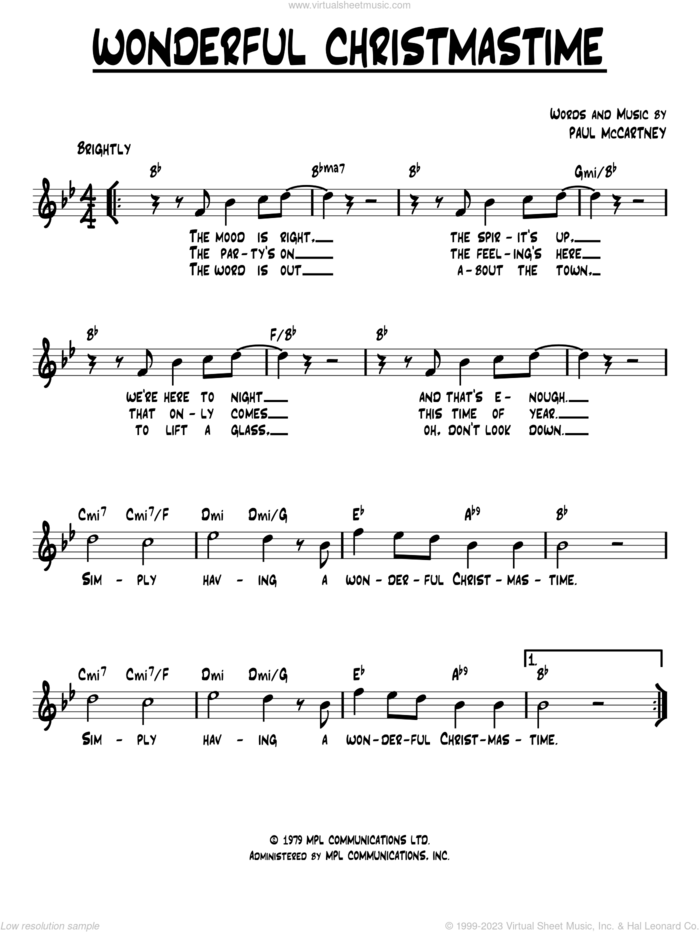 Wonderful Christmastime sheet music for voice and other instruments (fake book) by Paul McCartney and Eli Young Band, intermediate skill level