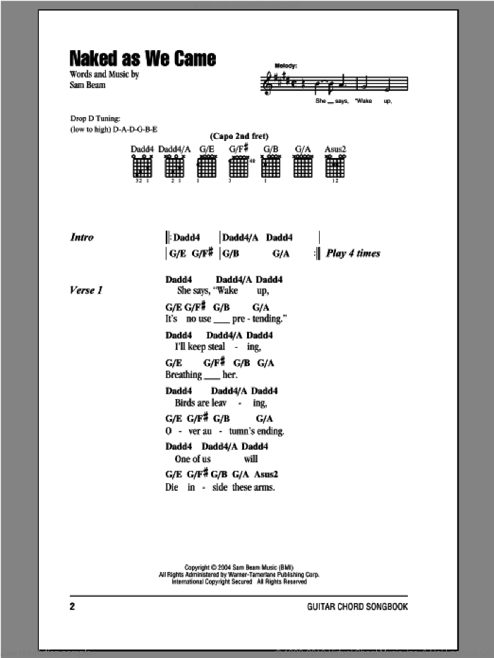 Naked As We Came sheet music for guitar (chords) by Iron & Wine and Samuel Beam, intermediate skill level