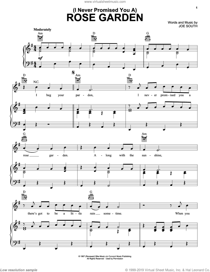 (I Never Promised You A) Rose Garden sheet music for voice, piano or guitar by Lynn Anderson, Martina McBride and Joe South, intermediate skill level