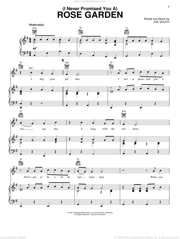 (I Never Promised You A) Rose Garden sheet music for voice, piano or guitar by Lynn Anderson, Martina McBride and Joe South, intermediate skill level