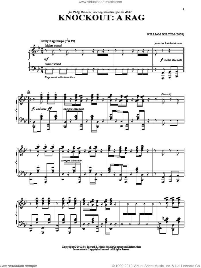 Knockout: A Rag sheet music for piano solo by William Bolcom, intermediate skill level
