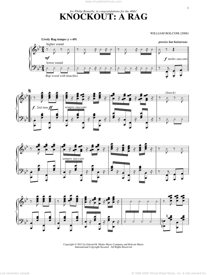 Knockout: A Rag sheet music for piano solo by William Bolcom, intermediate skill level