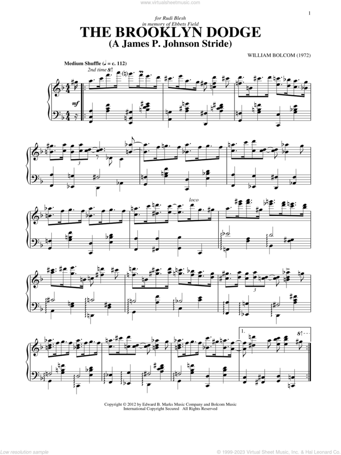 The Brooklyn Dodge sheet music for piano solo by William Bolcom, intermediate skill level