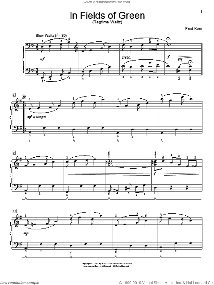 In Fields Of Green sheet music for piano solo (elementary) by Fred Kern, beginner piano (elementary)
