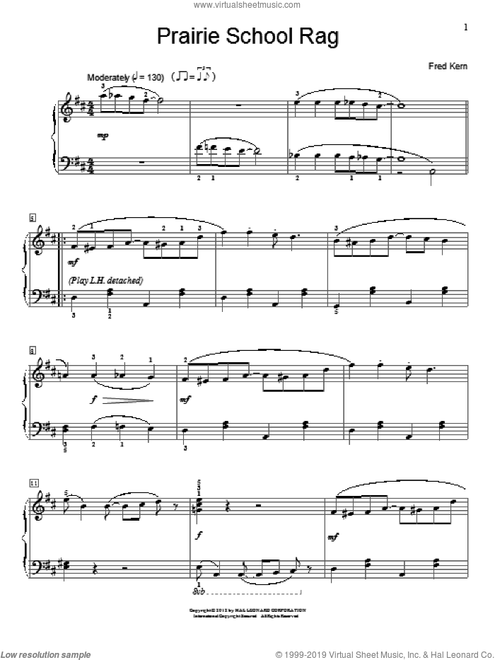 Prairie School Rag sheet music for piano solo (elementary) by Fred Kern, beginner piano (elementary)