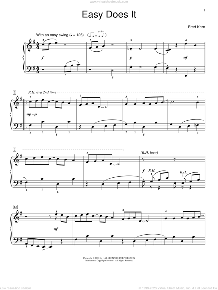 Easy Does It sheet music for piano solo (elementary) by Fred Kern, beginner piano (elementary)