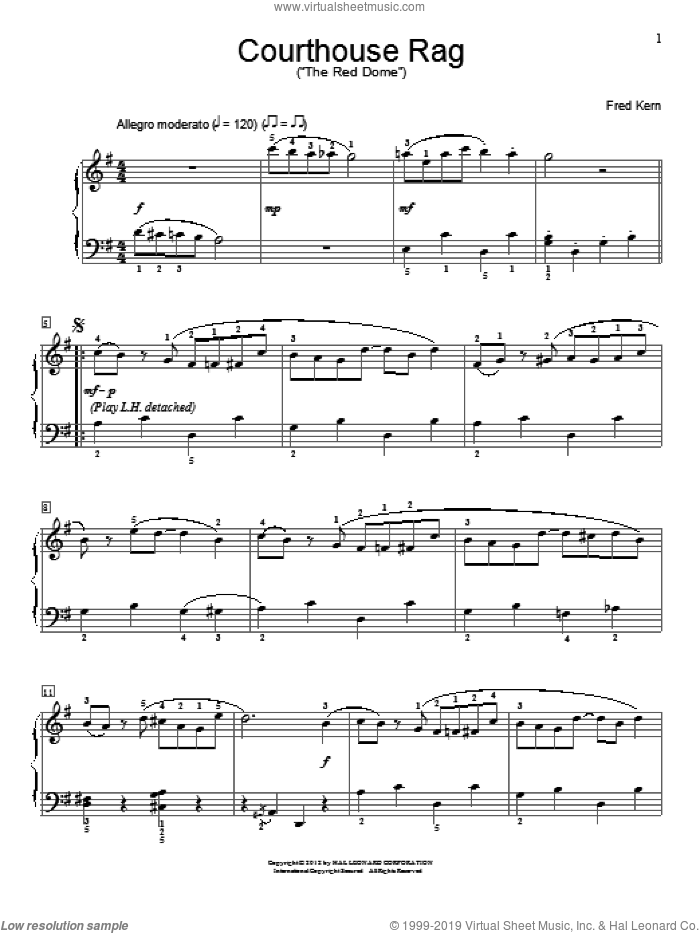 Courthouse Rag sheet music for piano solo (elementary) by Fred Kern, beginner piano (elementary)