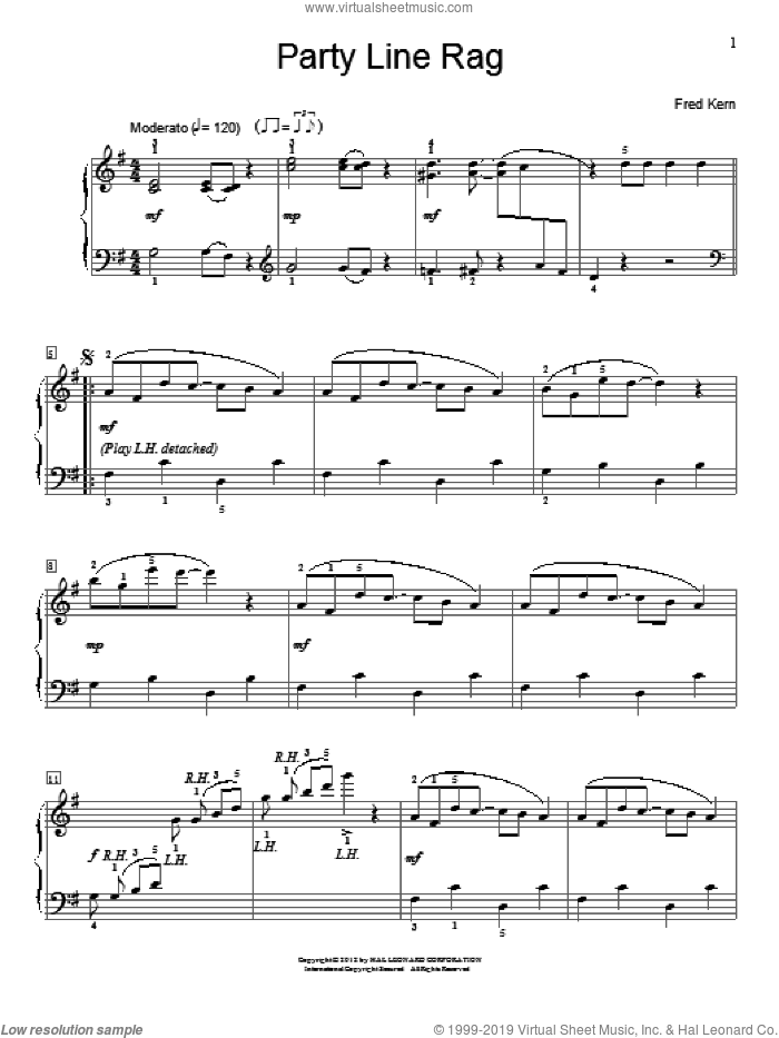 Party Line Rag sheet music for piano solo (elementary) by Fred Kern, beginner piano (elementary)