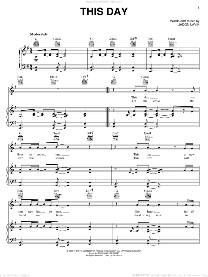 This Day sheet music for voice, piano or guitar by Jadon Lavik, intermediate skill level