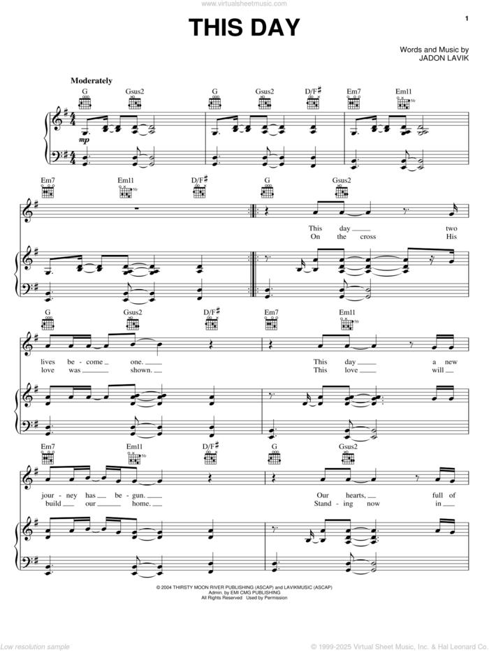 This Day sheet music for voice, piano or guitar by Jadon Lavik, intermediate skill level