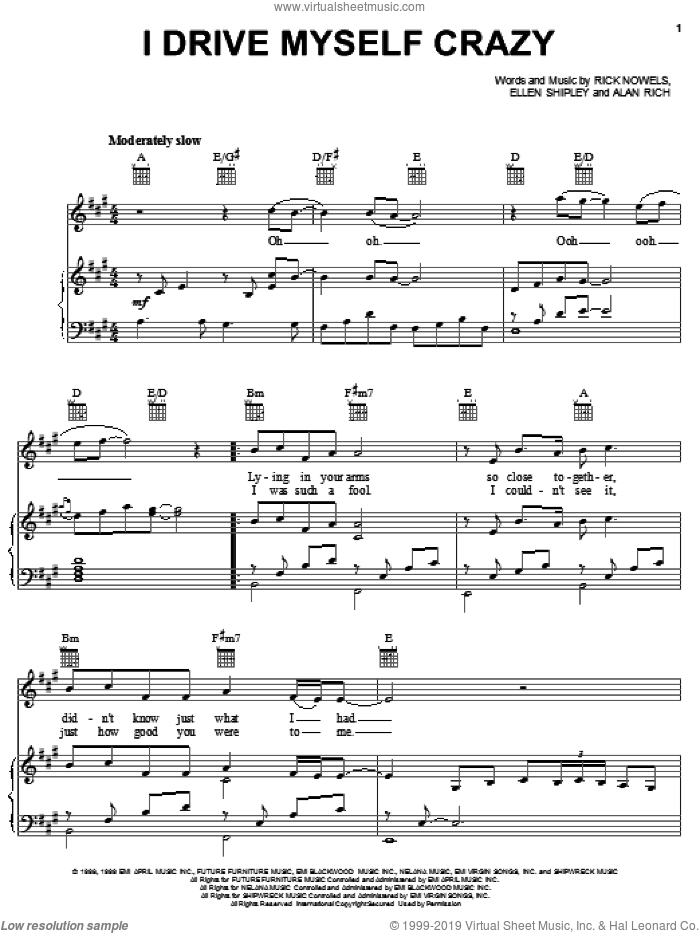 I Drive Myself Crazy sheet music for voice, piano or guitar by 'N Sync, Alan Rich, Ellen Shipley and Rick Nowels, intermediate skill level