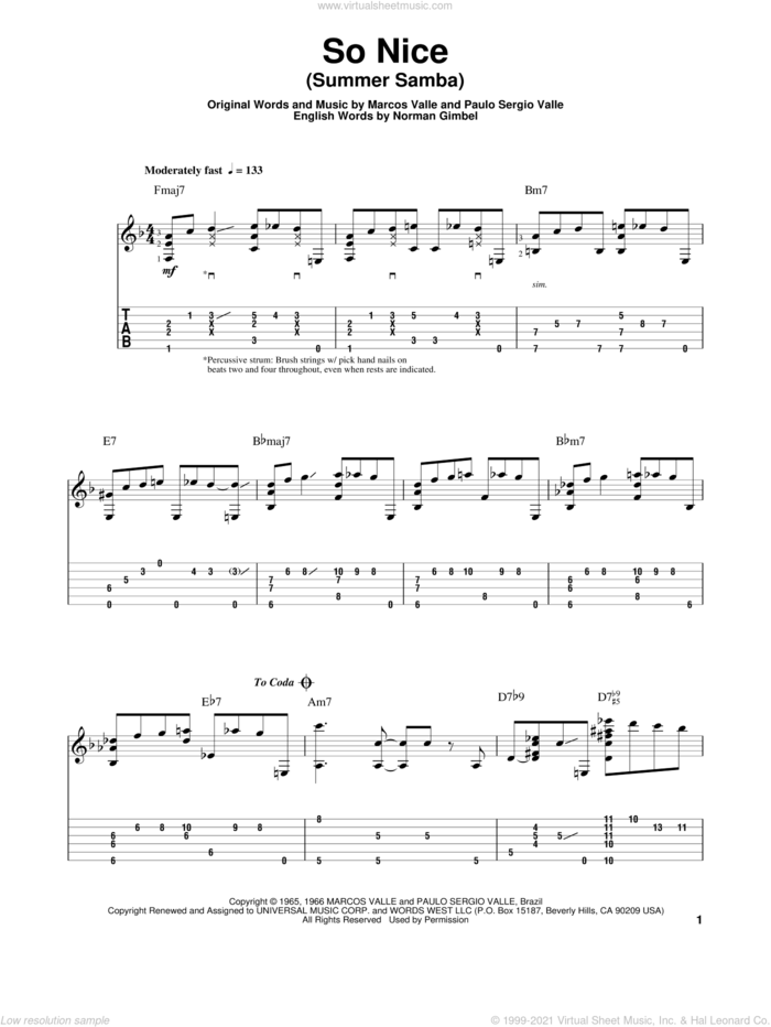 So Nice (Summer Samba) sheet music for guitar solo by Jake Reichbart and Walter Wanderley, intermediate skill level