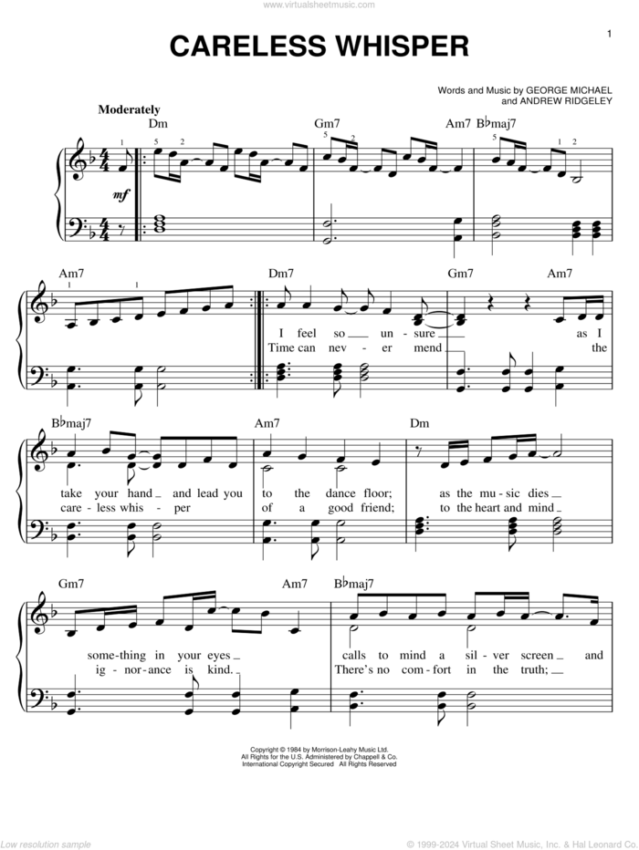 George Michael Careless Whisper Sheet Music Notes, Chords Download