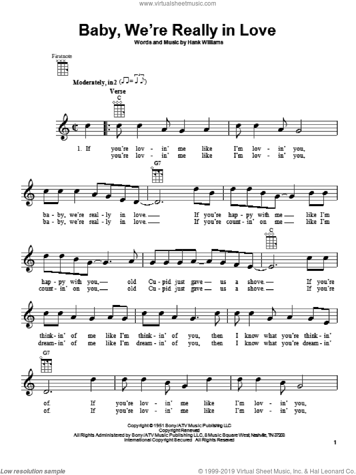 Baby, We're Really In Love sheet music for ukulele by Hank Williams, intermediate skill level