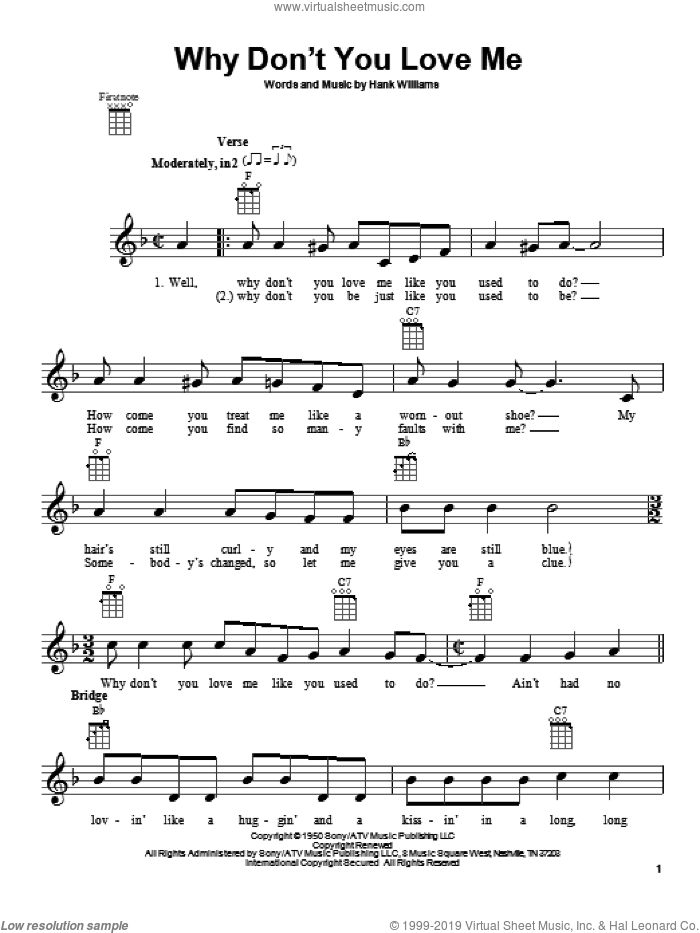 Why Don't You Love Me sheet music for ukulele by Hank Williams, intermediate skill level