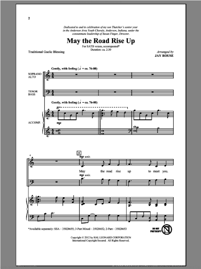 May The Road Rise Up sheet music for choir (SATB: soprano, alto, tenor, bass) by Jay Rouse, intermediate skill level