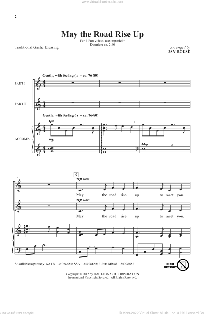 May The Road Rise Up sheet music for choir (2-Part) by Jay Rouse, intermediate duet