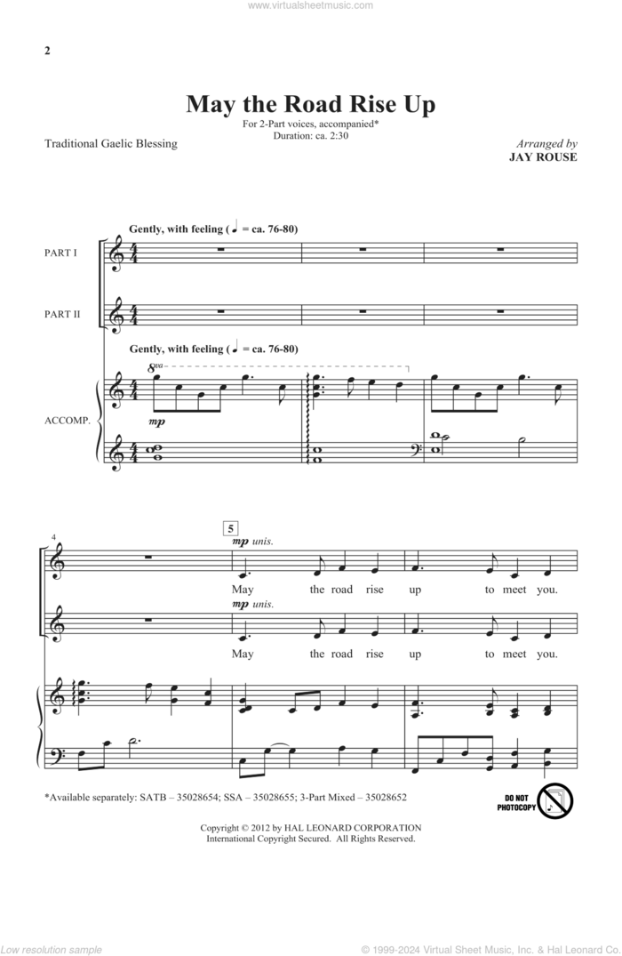 May The Road Rise Up sheet music for choir (2-Part) by Jay Rouse, intermediate duet