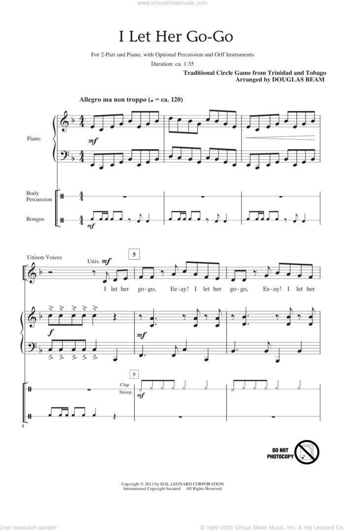 I Let Her Go-Go sheet music for choir (2-Part) by Douglas Beam, intermediate duet