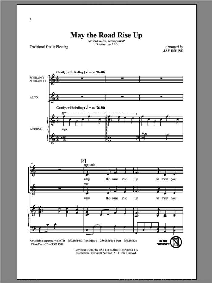 May The Road Rise Up sheet music for choir (SSA: soprano, alto) by Jay Rouse, intermediate skill level