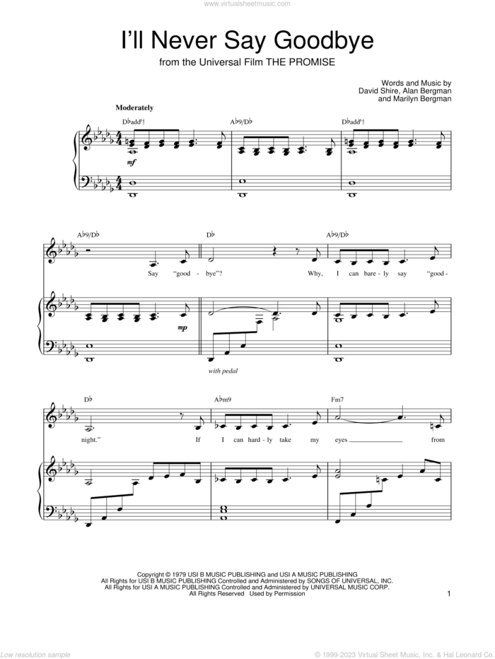 I'll Never Say Goodbye sheet music for voice, piano or guitar by Barbra Streisand, intermediate skill level