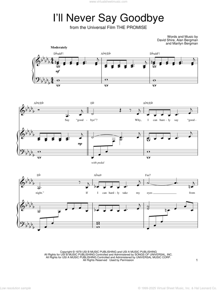 I'll Never Say Goodbye sheet music for voice, piano or guitar by Barbra Streisand, intermediate skill level