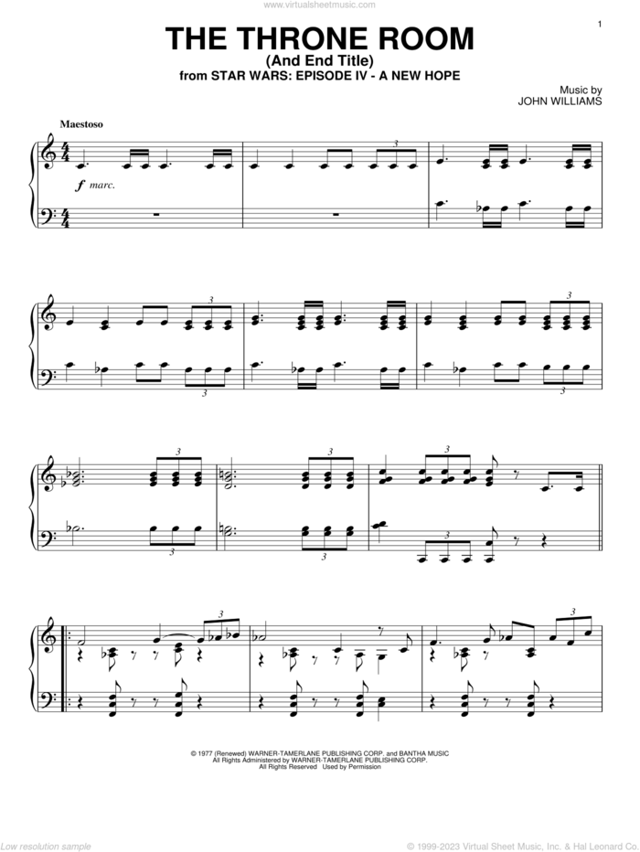 Throne Room and End Title (from Star Wars: A New Hope), (intermediate) sheet music for piano solo by John Williams and Star Wars (Movie), intermediate skill level