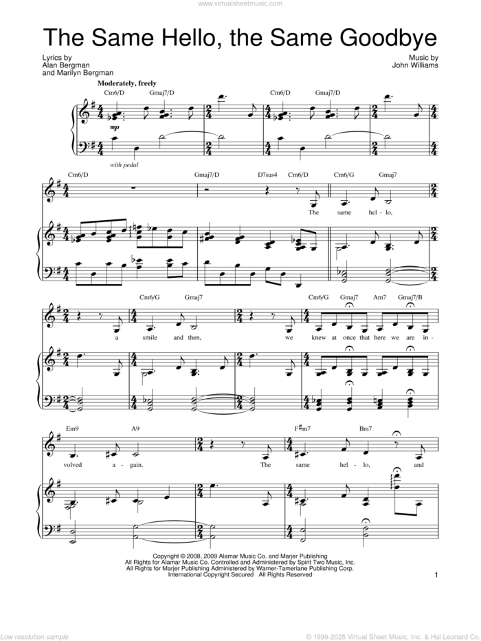 The Same Hello, The Same Goodbye sheet music for voice, piano or guitar by Barbra Streisand, Alan Bergman and Marilyn Bergman, intermediate skill level