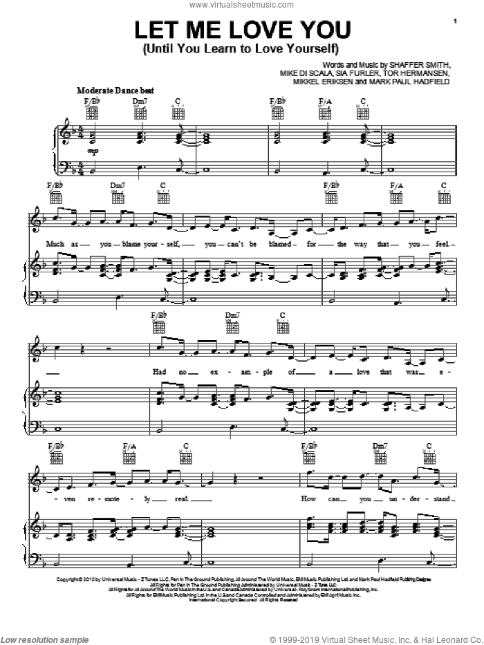 Let Me Love You (Until You Learn To Love Yourself) sheet music for voice, piano or guitar by Ne-Yo, intermediate skill level