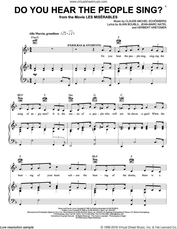 Do You Hear The People Sing? (from Les Miserables) sheet music for voice, piano or guitar by Claude-Michel Schonberg, Alain Boublil and Herbert Kretzmer, intermediate skill level