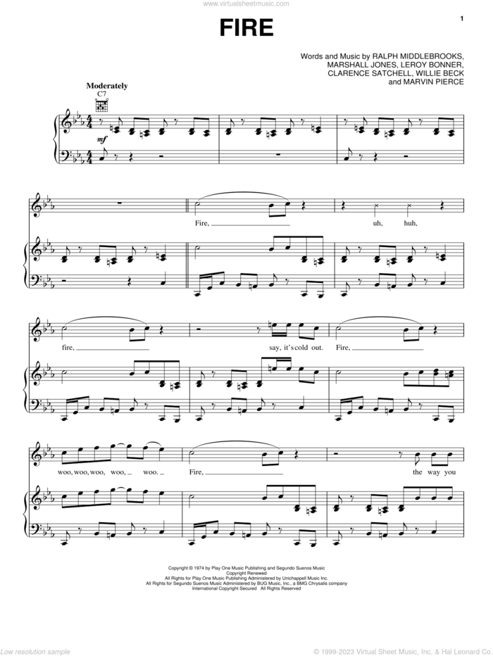 Fire sheet music for voice, piano or guitar by Ohio Players, intermediate skill level