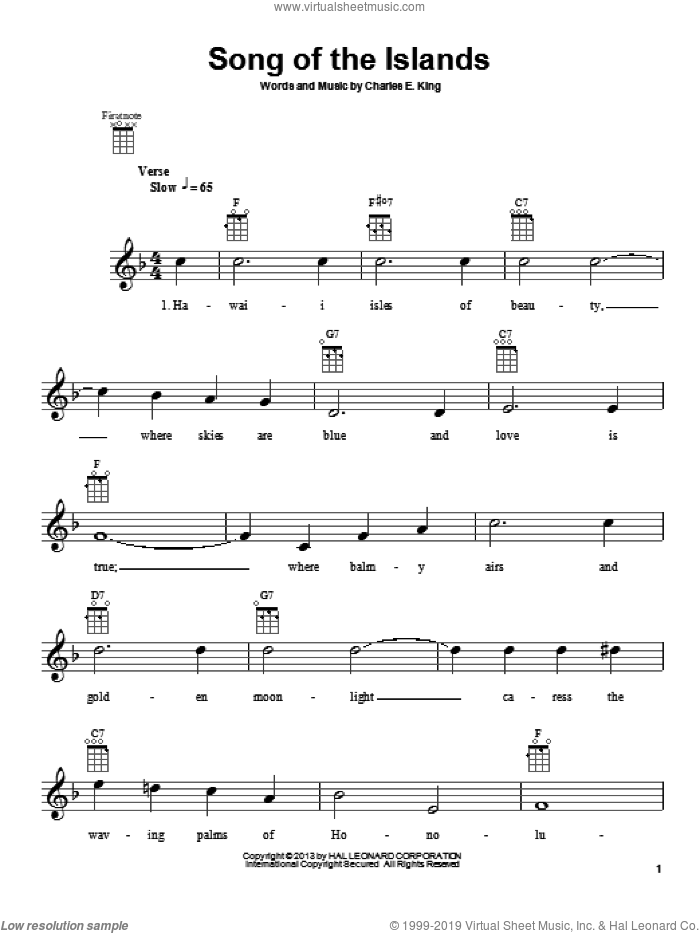 Song Of The Islands sheet music for ukulele by Charles E. King, intermediate skill level